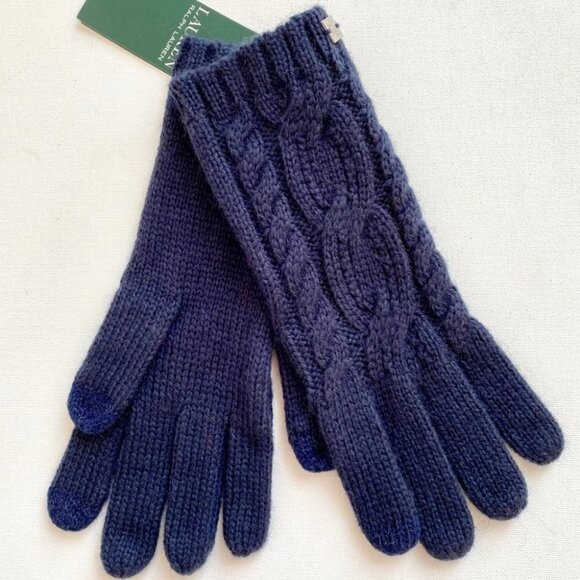 LAUREN Ralph Lauren Cable Knit Gloves Navy